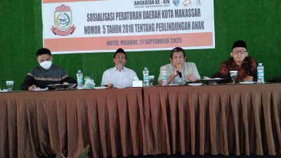 FOTO: dewan aswar ST sosilasiasi perda perlindungan anak .di hotel maxone.minggu (17/09/2023)