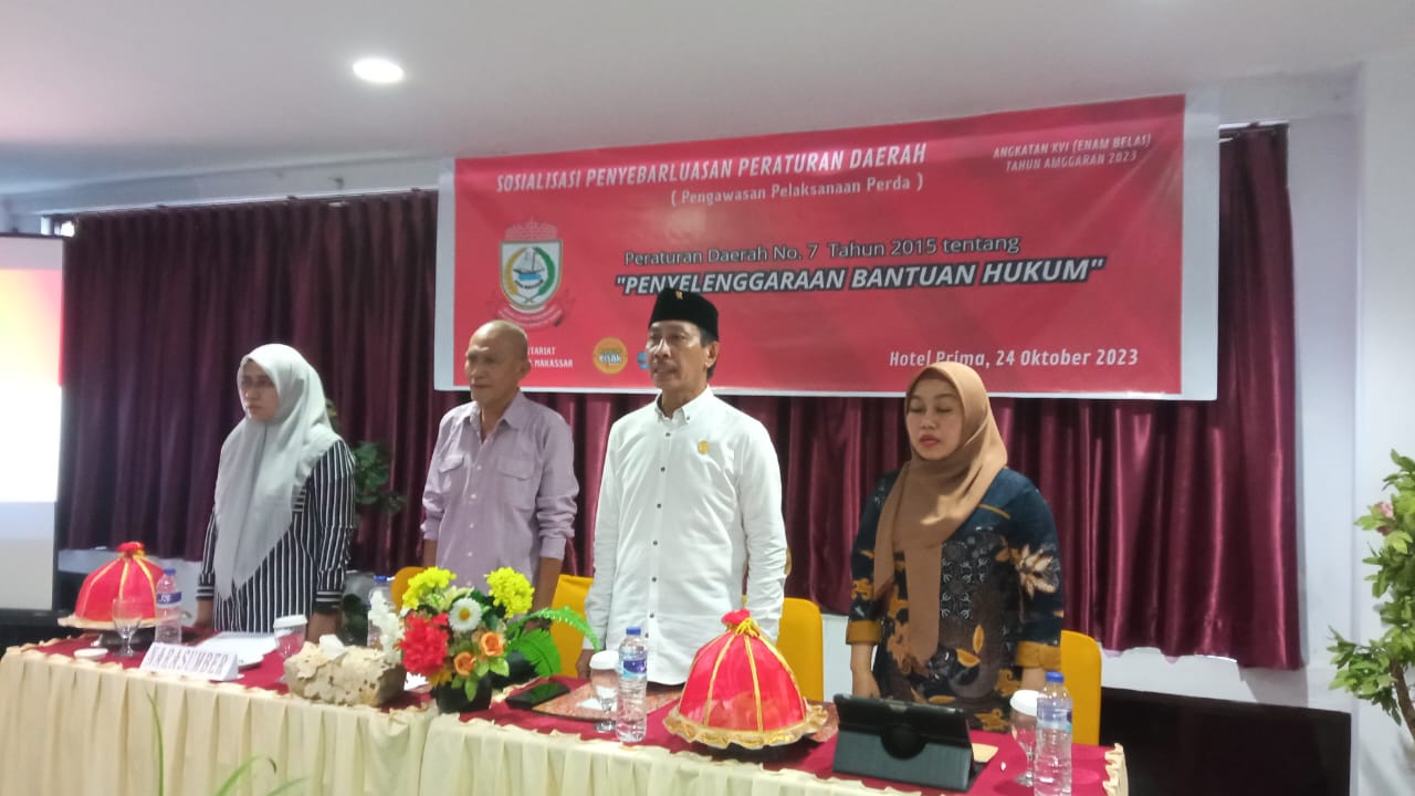 FOTO: Anton paul goni sosialisasi perda penyelengaraan bantuan hukum .Prima Hotel jalan DR Sam Ratulangi makassar.(24/10/2023)