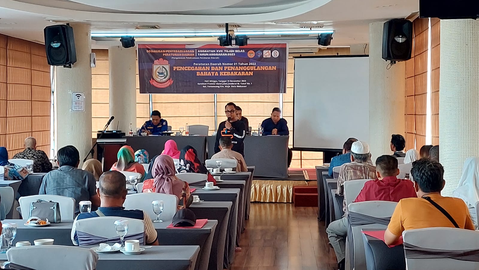 FOTO: Sosiaisasi perda pencegahan dan penangulangan bahaya kebakaran.hotel karebosi primer,minggu (19/11/2023)