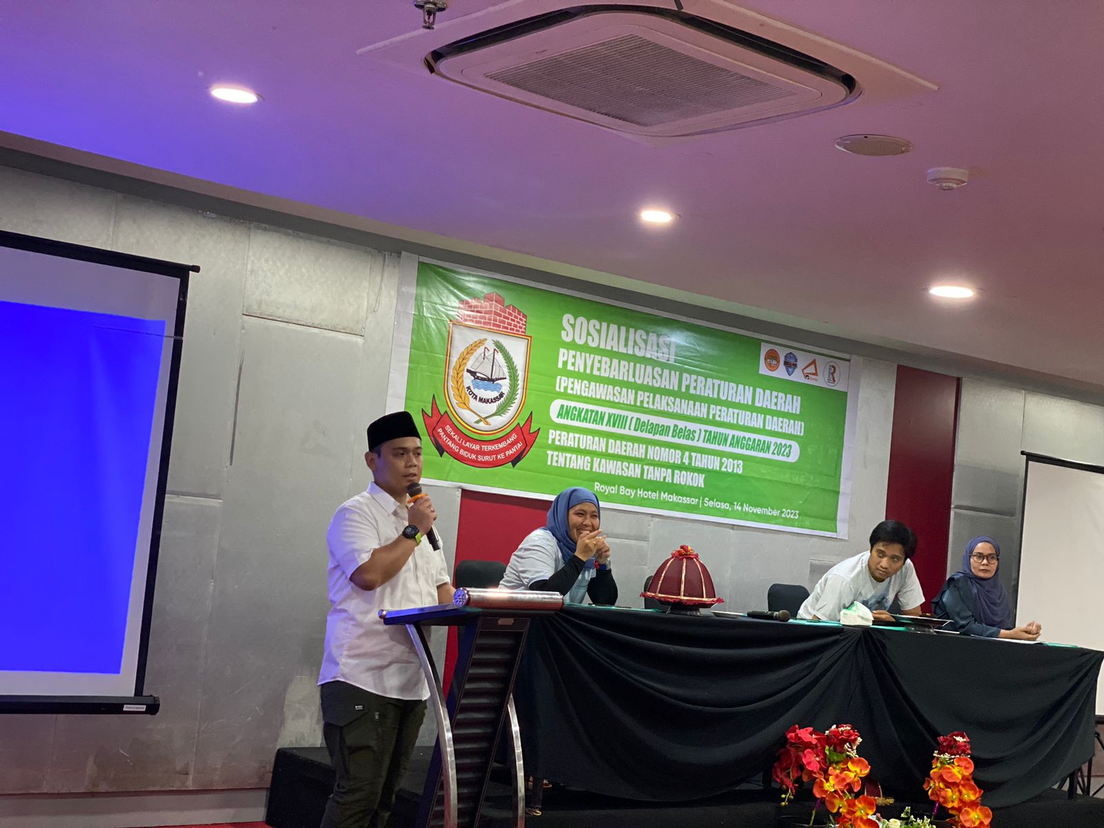 FOTO;rahmat taqwa sosialisasi perda kawasan tanpa asap rokok. Royal bay Hotel Makassar.Selasa (14/11/2023)
