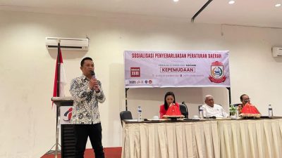 FOTO; dewan kasrudi mengelar sosialisasi perda kepemudaan .di hotel Grand Imawan.selasa (05/12/2023